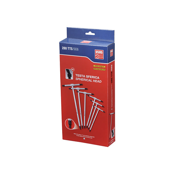 280 TTS/SE6 - Serie di 6 chiavi a T maschio esagonali con testa sferica - Usag - U02800760 280 TTS/SE6 - Serie di 6 chiavi a T maschio esagonali con testa sferica - Usag - U02800760